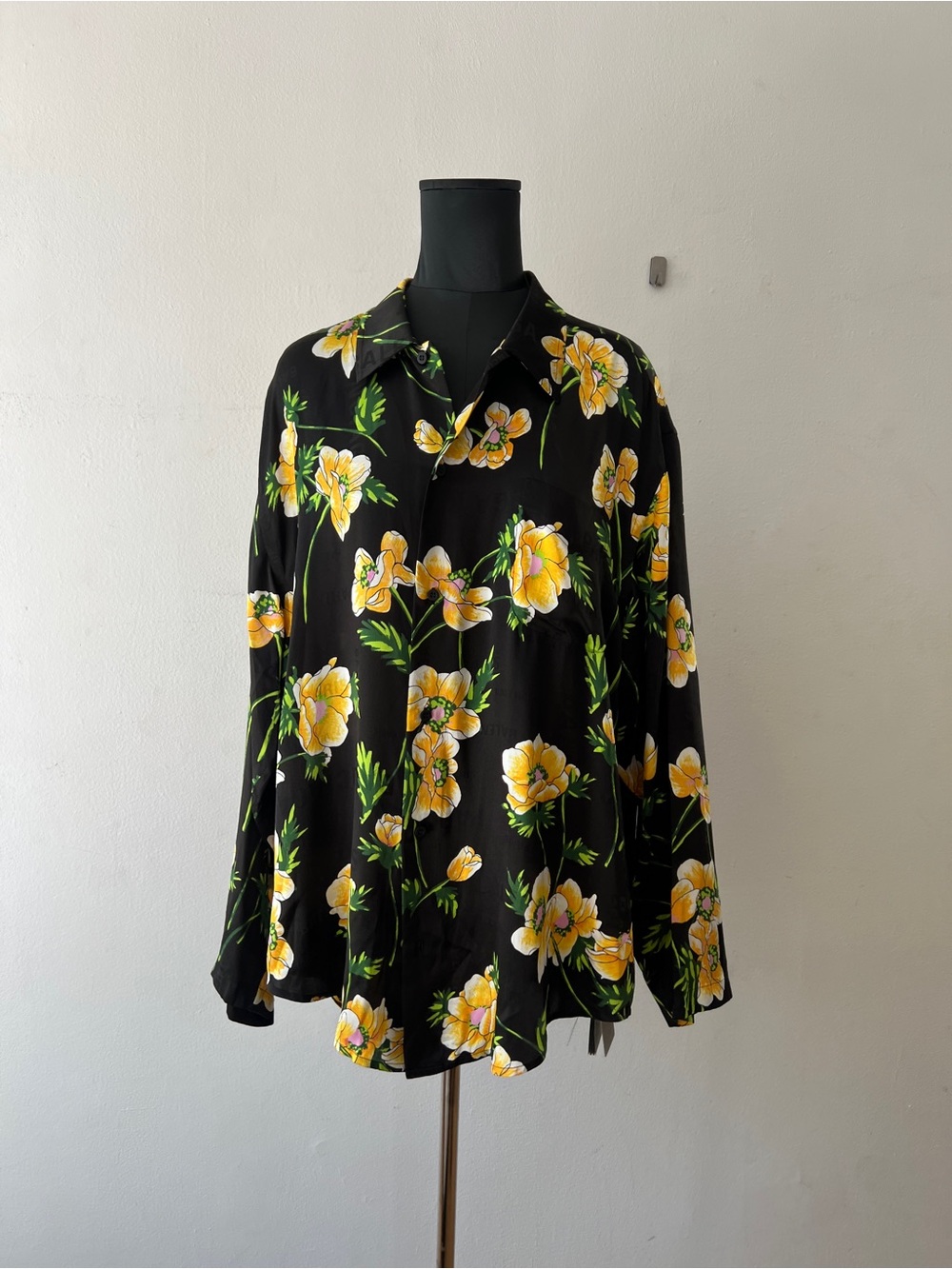 BNWT Balenciaga Floral print Silk jacquard Shirt Black Yellow Size S FR36 Hanger